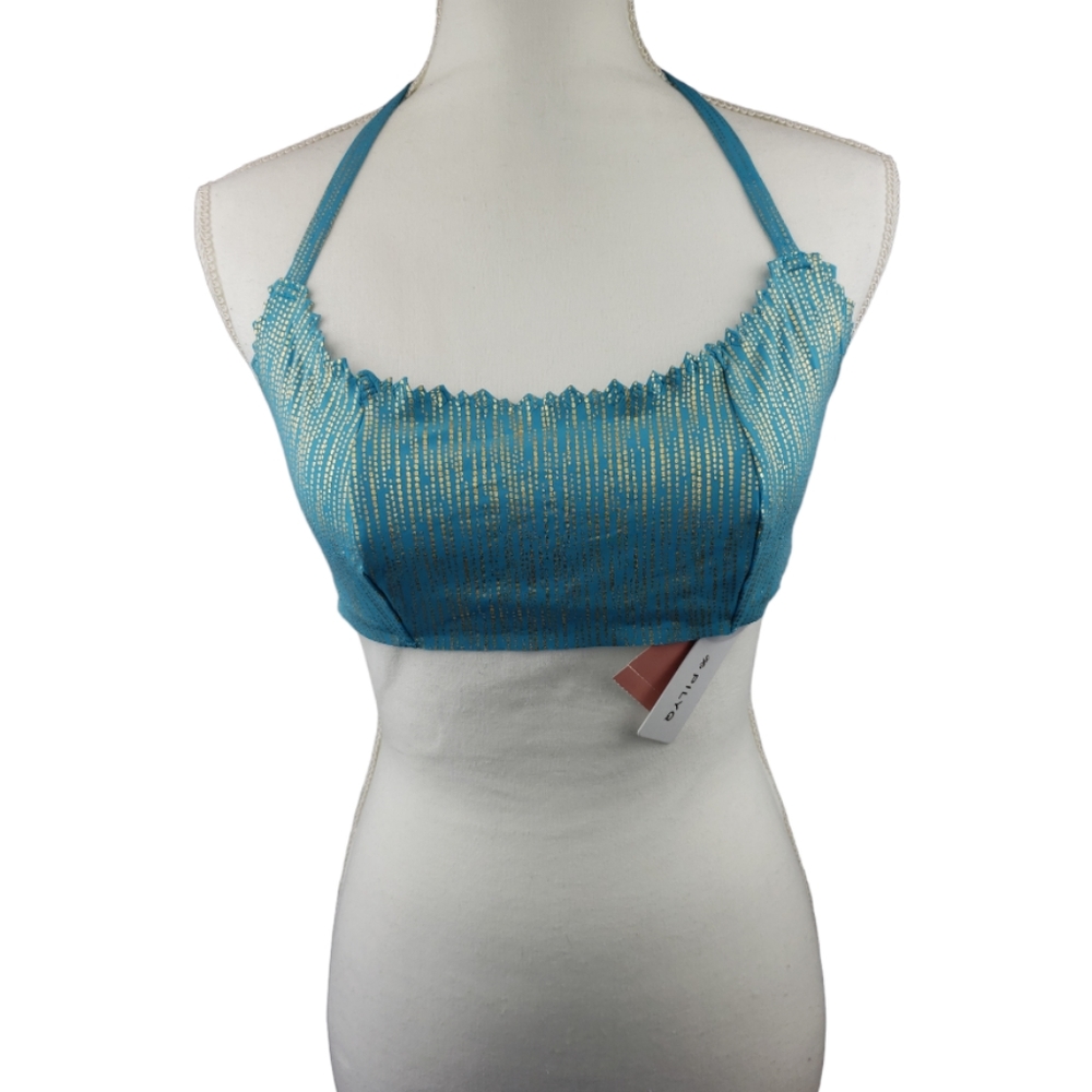 PilyQ NWT Sea Shine Zig Zag Bikini Top Size D in Gold/Blue Retail $84